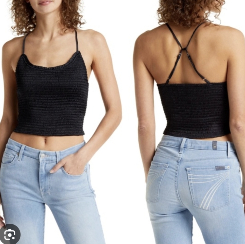 FREE PEOPLE black smocked tank top - size small - Picture 1 of 7